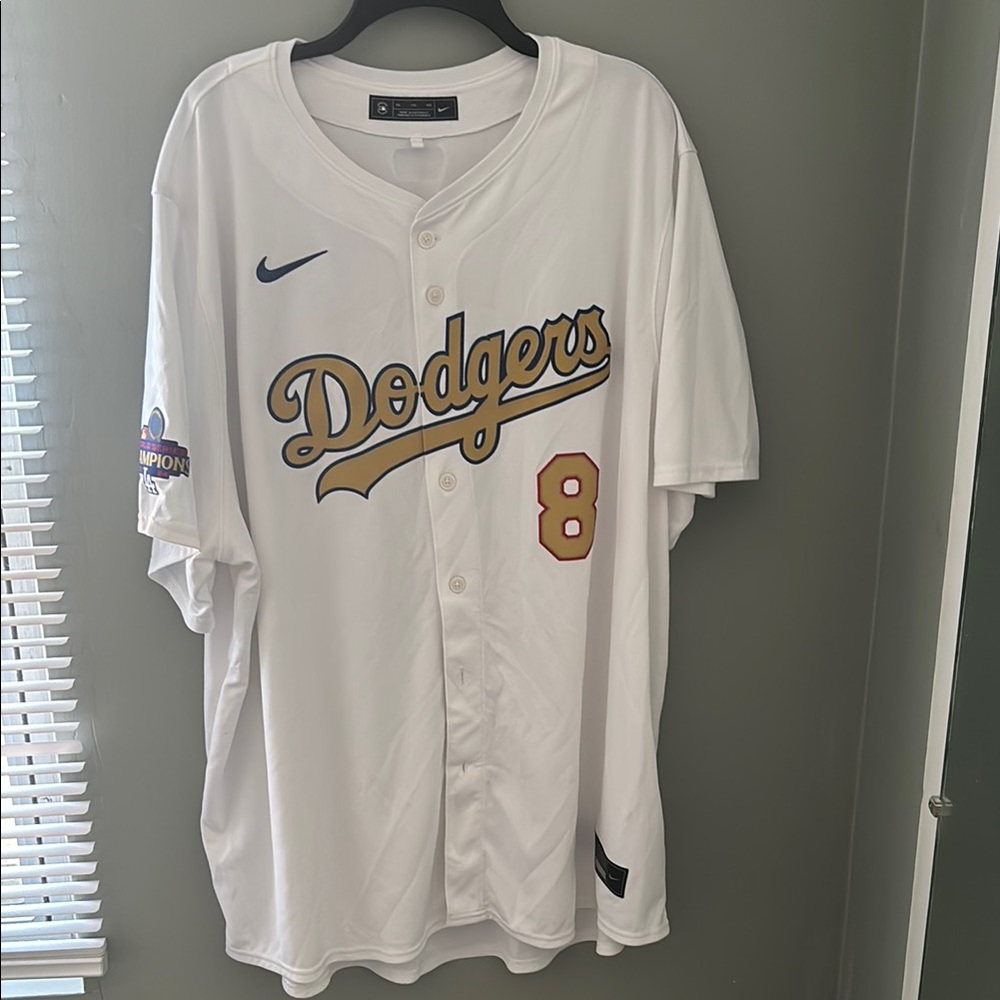 Nike MLB White and Gold Dodgers Jersey